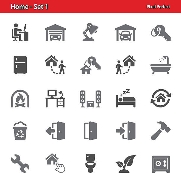 Home Icons - Set 1 Professional, pixel perfect icons depicting various real estate and home ownership concepts. worker returning home stock illustrations
