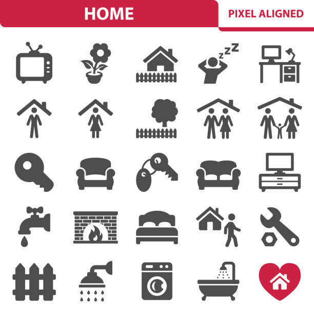 Home Icons Professional, pixel perfect icons, EPS 10 format. bed furniture symbols stock illustrations