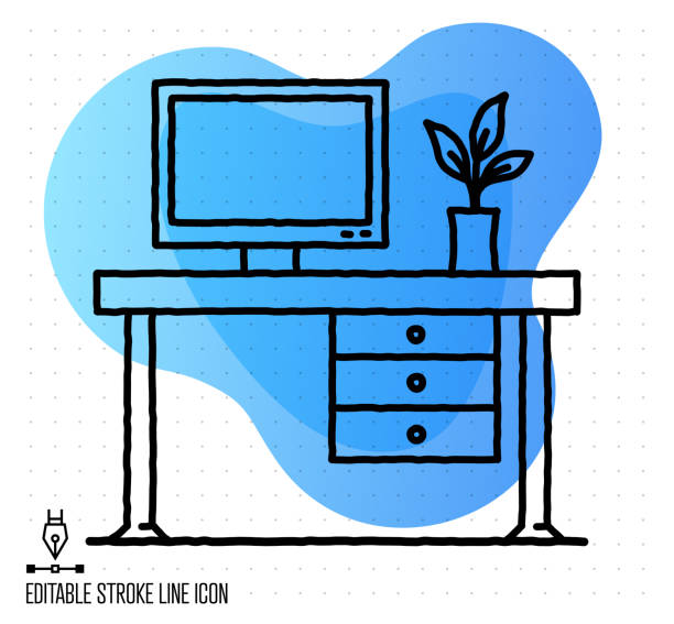 stockillustraties, clipart, cartoons en iconen met illustratie van de vectorvoor thuisgebruiksaccount - windows laptop table