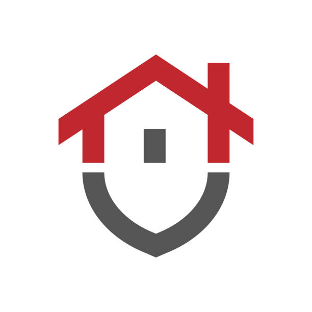Home protection logo design template. Vector shield and house logotype illustration. Graphic home security icon label. Modern building alarm symbol. Security sign badge. EPS 10. Home protection logo design template. Vector shield and house logotype illustration. Graphic home security icon label. Modern building alarm symbol. Security sign badge. EPS 10 house borders stock illustrations