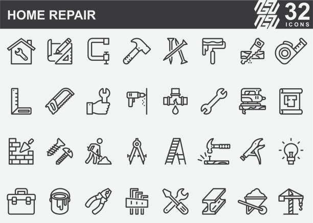 home reparatur- und bauliniensymbole - handwerker stock-grafiken, -clipart, -cartoons und -symbole