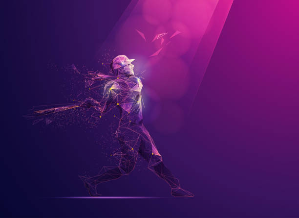 Home run concept of sport science technology, polygon baseball player with futuristic element home run stock illustrations