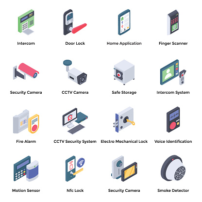 Home Security Isometric Icons