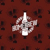 Homebrew icon on seamless pattern clinking glasses of beer, vector illustration