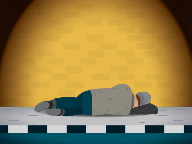 노숙자가 보도에서 자고 있습니다. - 홈리스 stock illustrations