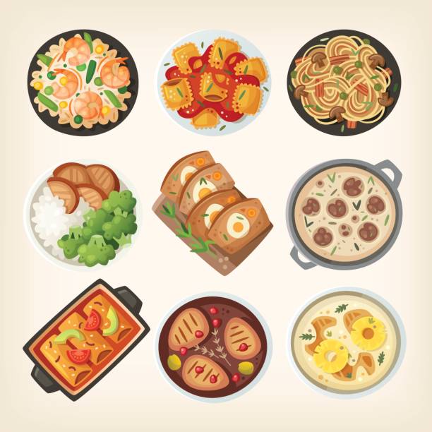 домашние блюда из ужина - meatloaf stock illustrations
