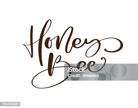istock Honey Bee calligraphy vector lettering text. Bee hand lettering word in orange color isolated on white background. Concept for logo card, typography poster, print 1342316841