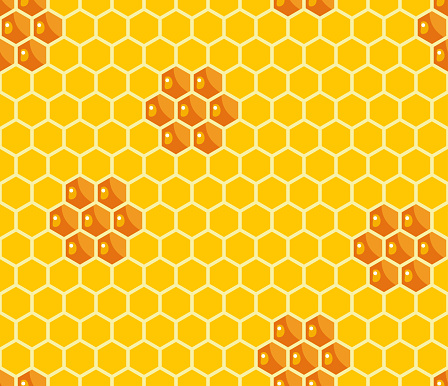 Honeycomb background. Vector yellow seamless pattern with honey. Cartoon flat illustration.