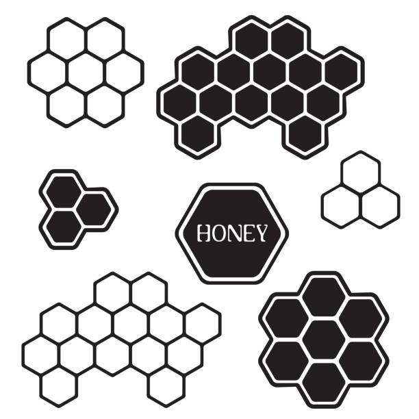 Honeycomb silhouette tags Honeycomb silhouette icons for label, sticker or tag bee silhouettes stock illustrations