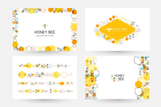 Honeycombs and bee. Design collection. Vector illustration Honeycombs and bee. Design collection of horizontal banners with frame and border elements, dividers and rhombus label. bee borders stock illustrations