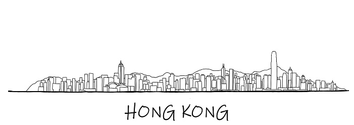 Hong Kong skyline freehand drawing sketch on white background.