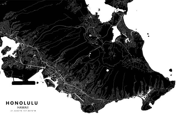 Honolulu, Hawaii USA Vector Map Poster Style Topographic / Road map of Honolulu, Hawaii . USA United States of America. Original map data is open data via © OpenStreetMap contributors. All maps are layered and easy to edit. Roads are editable stroke. pearl harbor stock illustrations