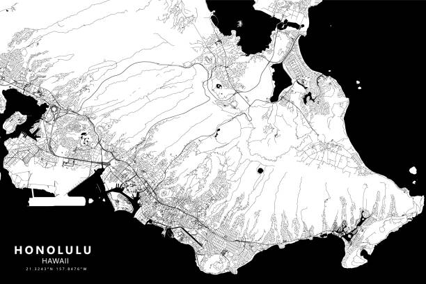 honolulu, hawaii abd vektör haritası - pearl harbor stock illustrations