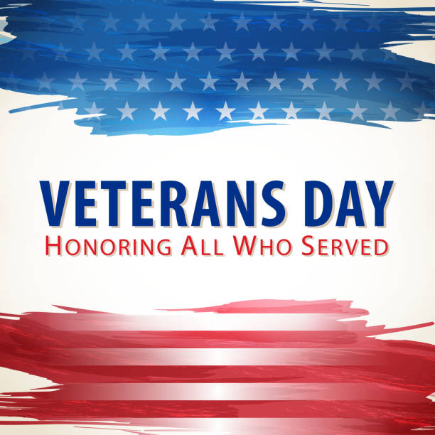 Honoring Veterans The ceremony of Veterans Day that honors all military veterans who served in the United States in all wars, on the paint brushed American flag background memorial day background stock illustrations