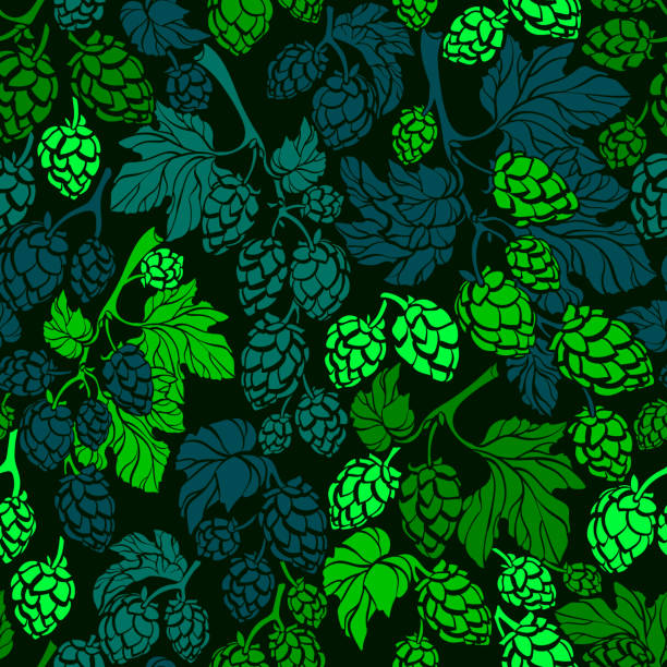 ilustrações de stock, clip art, desenhos animados e ícones de hop corn. vector seamless pattern. organic beer. - beer hop