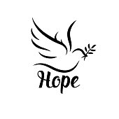 Hope icon with dove and olive leaf. Peace symbol. Vector illustration.