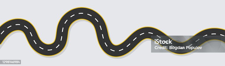 istock Horizontal asphalt road template. Winding road vector illustration. 1298146984