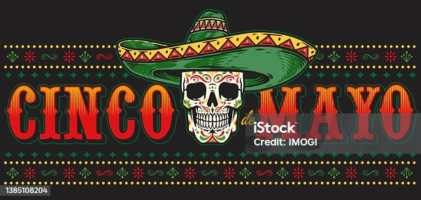 istock Horizontal banner with colorful sugar skull 1385108204