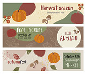 Editable strokes, editable text. Banners for autumn harvesting season festival and markets.