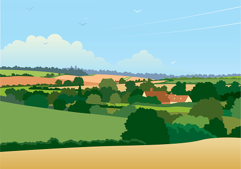 Horizontal English landscape illustration