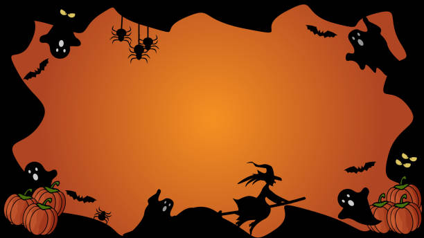 Horizontal Halloween black and orange element border and background template. vector art illustration