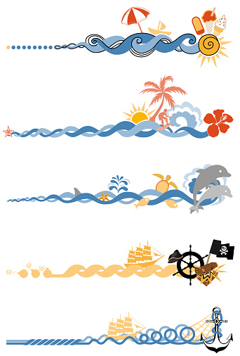 Horizontal ornament set of sea and summer motif