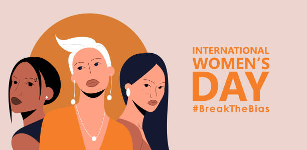 stockillustraties, clipart, cartoons en iconen met horizontal poster with a group of women of different ethnic group. international women’s day. 8th march. #breakthebias. vector illustration in flat style for banner, social networks. eps 10. - womens day poster