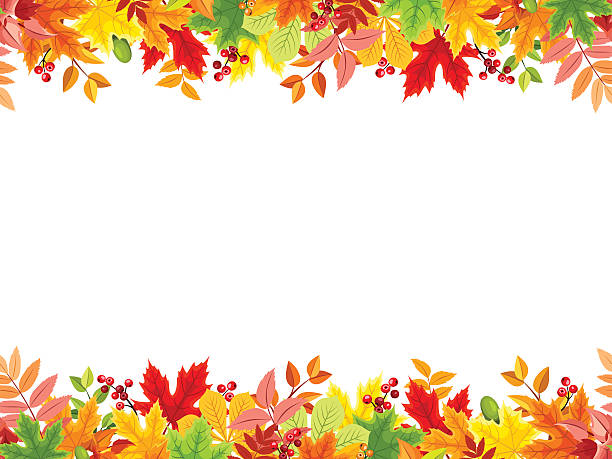 Horizontal seamless background with colorful autumn leaves. Vector illustration. Vector horizontal seamless frame with colorful autumn leaves on a white background. autumn borders stock illustrations