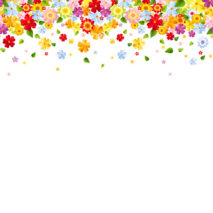 Horizontal seamless background with colorful flowers. Vector illustration.