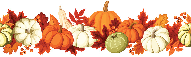 Horizontal Seamless Background With Pumpkins And Autumn Leaves Vector Illustration Stock Illustration - Download Image Now - iStock