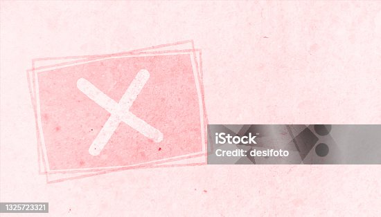 istock Horizontal soft faded pink colored spotted cross or error or incorrect mark, sign or symbol inside a bordered or framed pastel slightly dark peach rectangle over peach vector backgrounds 1325723321