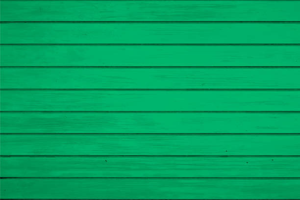 Ilustrasi vektor horizontal dalam warna hijau cerah, ubin panel kayu terlihat latar belakang. Ada garis paralel terukir horizontal pada jarak yang sama, panel lebar Equi, beralur, garis alur. Tidak ada teks, Tidak ada orang, ruang salin