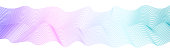 Horizontal waveform. Multicolored flowing ribbon. Soft violet, pink, teal gradient. Abstract striped wave pattern. White background. Squiggly curves, art line vector design. EPS10 illustration