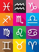 Vector illustration of horoscope icons in flat style.
