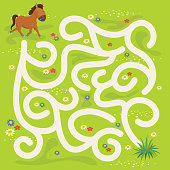 Horse and Grass Maze Vector Illustration