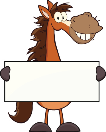 Horse Cartoon Mascot Character Holding A Banner