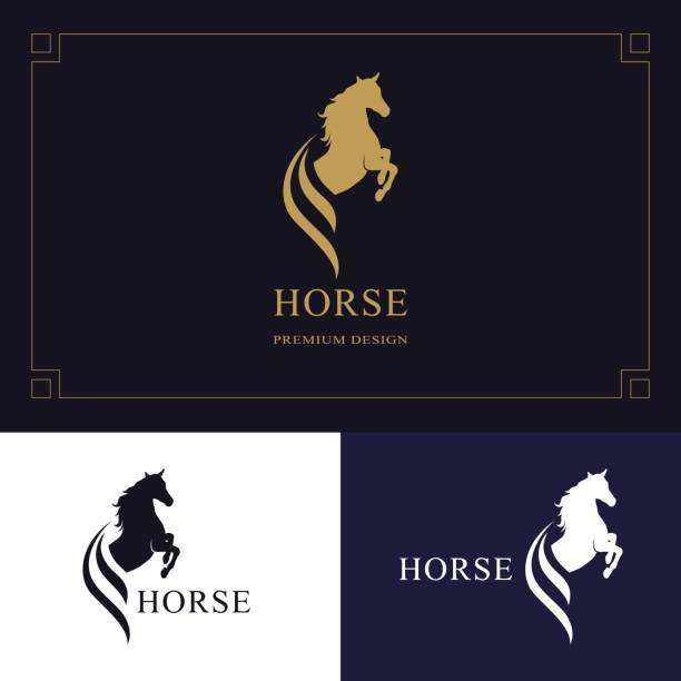 Horse emblem. King stallion in jump. Racehorse head profile. Stylish graphic template design for company, farm, race. Vector illustration Vector illustration of Horse emblem. King stallion in jump. Racehorse head profile. Stylish graphic template design for company, farm, race. horse symbols stock illustrations