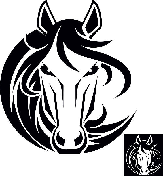 Horse head logo or icon This is a Horse head logo or icon in black and white. This is vector illustration ideal for a mascot and T-shirt graphic. Inversion version included mustang stock illustrations