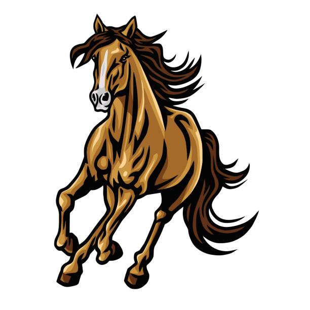 bildbanksillustrationer, clip art samt tecknat material och ikoner med horse mustang logo running vector mascot illustration - foal isolated