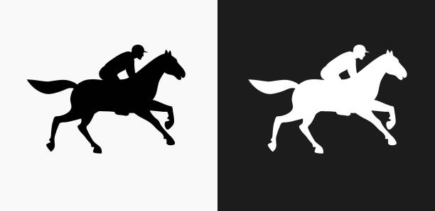 Horse Racer Icon on Black and White Vector Backgrounds Horse Racer Icon on Black and White Vector Backgrounds. This vector illustration includes two variations of the icon one in black on a light background on the left and another version in white on a dark background positioned on the right. The vector icon is simple yet elegant and can be used in a variety of ways including website or mobile application icon. This royalty free image is 100% vector based and all design elements can be scaled to any size. horse clipart stock illustrations