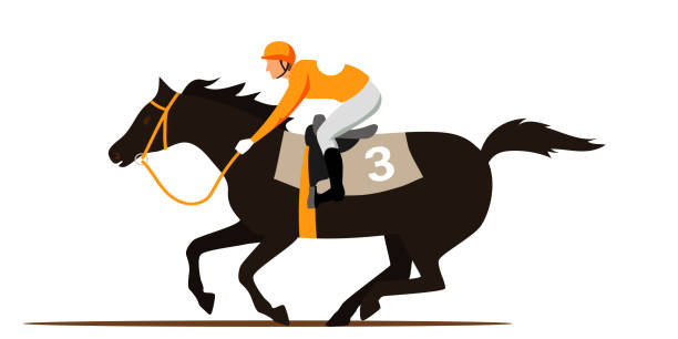 bildbanksillustrationer, clip art samt tecknat material och ikoner med hästkapplöpning konkurrens platt vektor illustration - clean saddle
