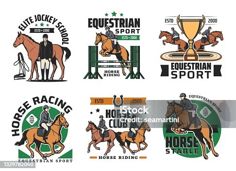 istock Horse racing, equestrian sport and polo club icons 1329782040