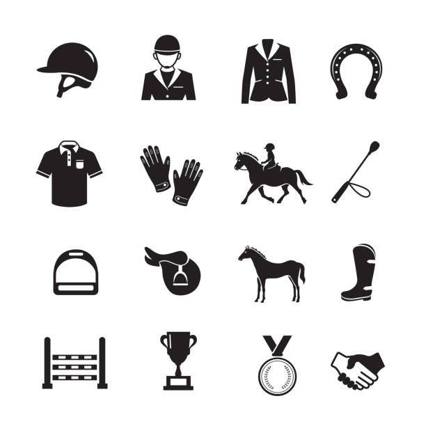 Horse Racing Icon Horse Racing Icon, Set of 16 editable filled, Simple clearly defined shapes in one color. stirrup stock illustrations