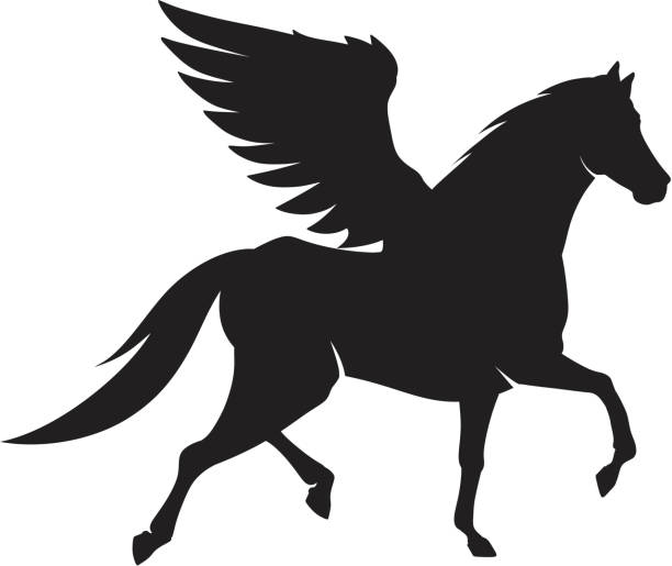 Horse silhouette Horse with wings silhouette pegasus stock illustrations