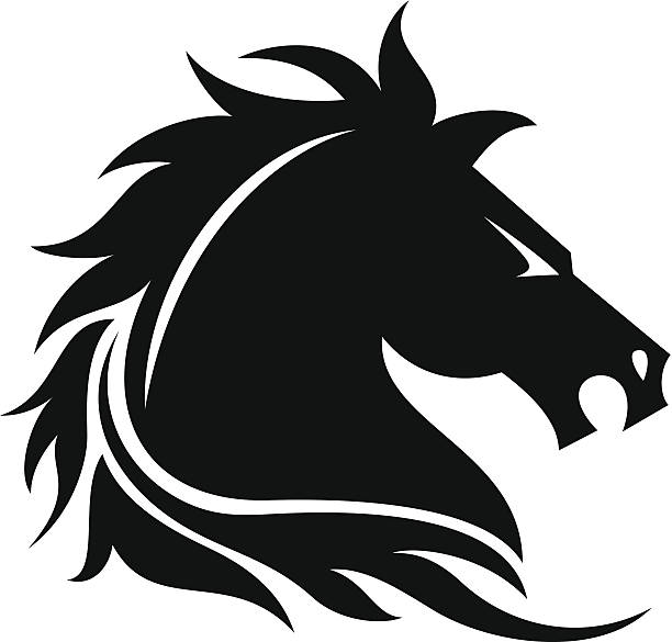 Horse Powerful horse's head in black color mustang stock illustrations