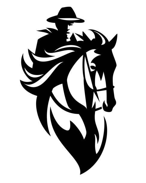bildbanksillustrationer, clip art samt tecknat material och ikoner med ridning cowboy svart vektor design - cowboy horse