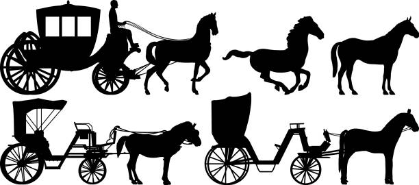 Horses and Carts Horses and carts. carriage stock illustrations