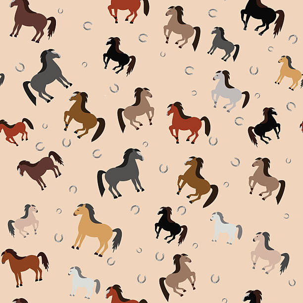 Horses in different colors Seamless vector pattern. Horses in different colors horse patterns stock illustrations