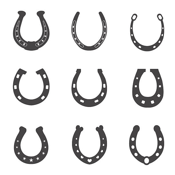 horseshoe-illustration-set - hufeisen stock-grafiken, -clipart, -cartoons und -symbole