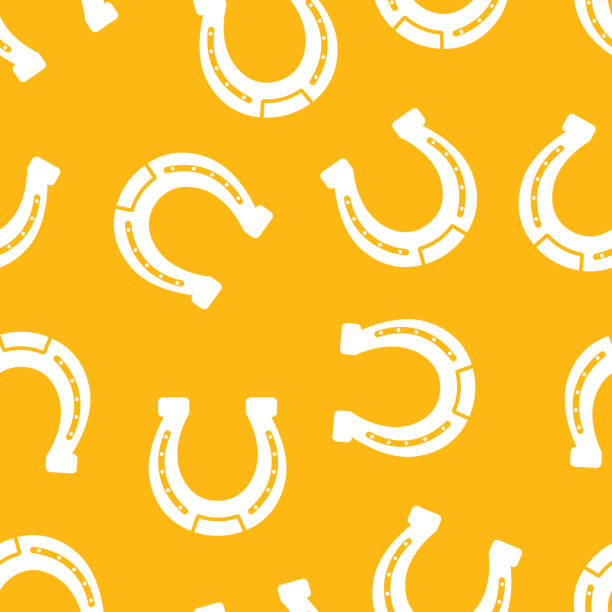 Horseshoe Pattern Silhouette Vector illustration of horseshoes in a repeating pattern against a gold background. horse backgrounds stock illustrations